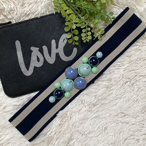 Loft Stretch Stripe Belt 💗 Navy & Taupe